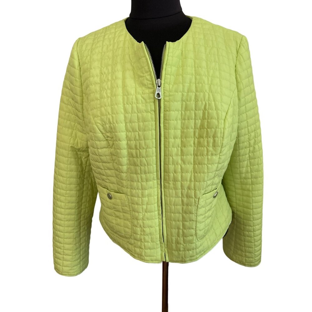Chico's Neon Green Quilted Zip-Up Jacket Size 1 (Small) Women's Outerwear